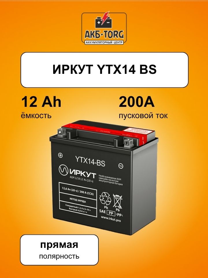 Мотоциклетный аккумулятор ИРКУТ YTX14-BS