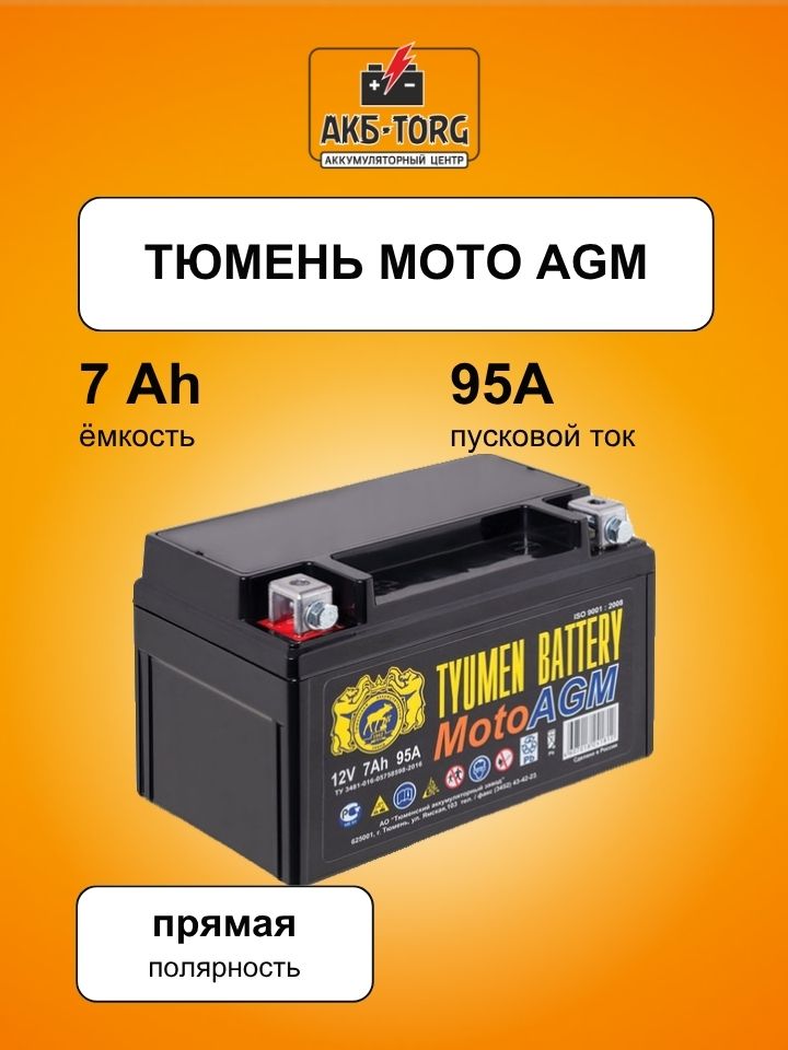 Батарея свинцовая аккумуляторная для мотоциклетной техники 6МТС-7 AGM вывод под болт