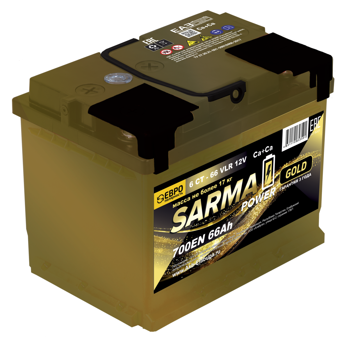 Аккумулятор SARMA power GOLD 6ст-66 Ач о.п